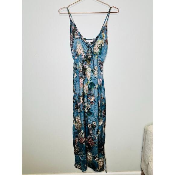 LOUNA Blue Floral Printed Tie Front Waist Mid Slit Maxi Tropical Dress Size S - Picture 6 of 11